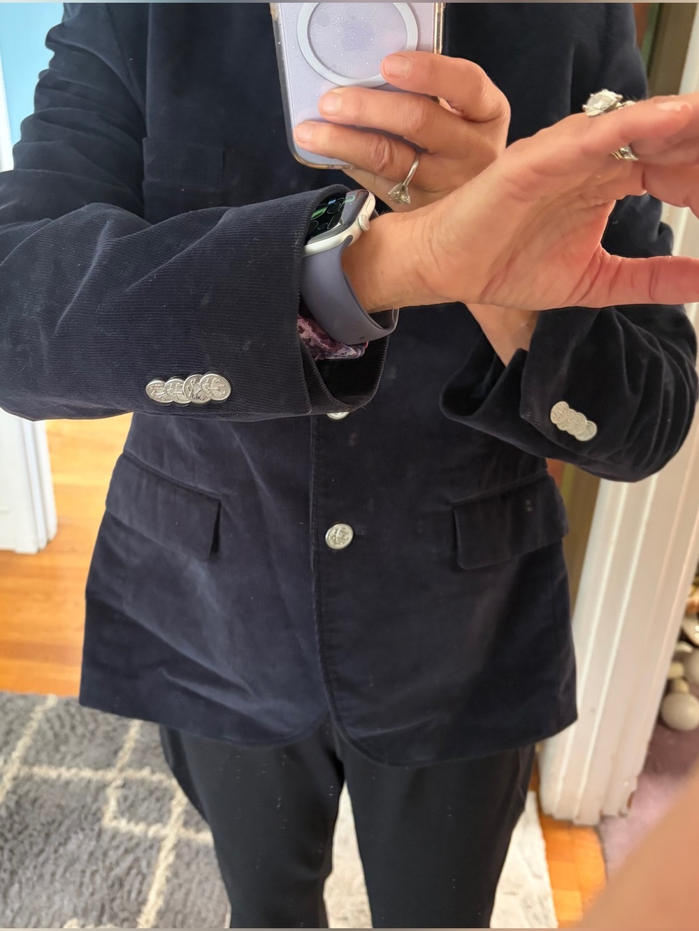 Women’s Navy Corduroy Blazer Silver Button Detail - Picture 11 of 12
